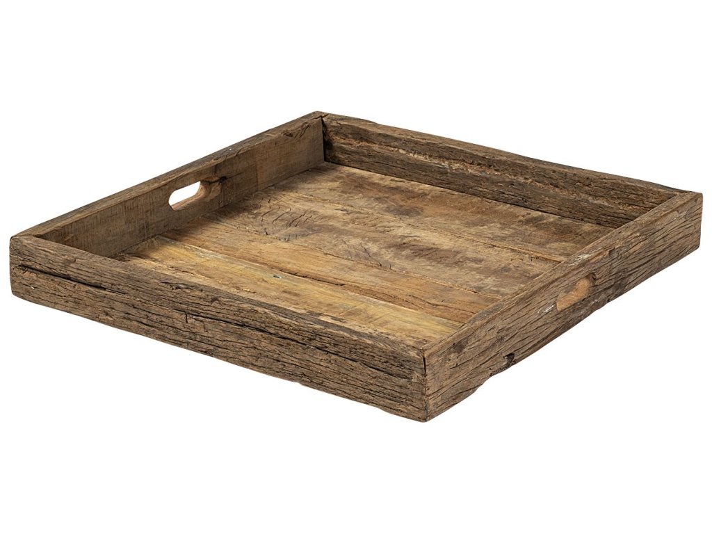 (Small) 24L x 24W Brown Reclaimed Wood Tray