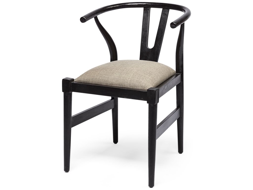 I Black Wooden Base Linen Seat Dining Chair