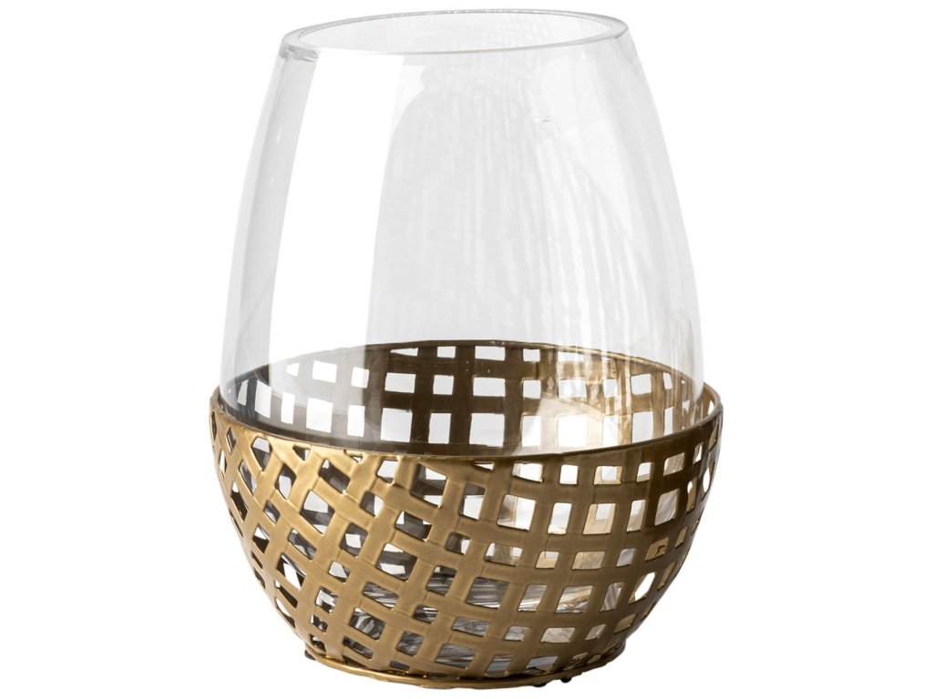 I Small Gold Woven Metal Base Table Candle Holder