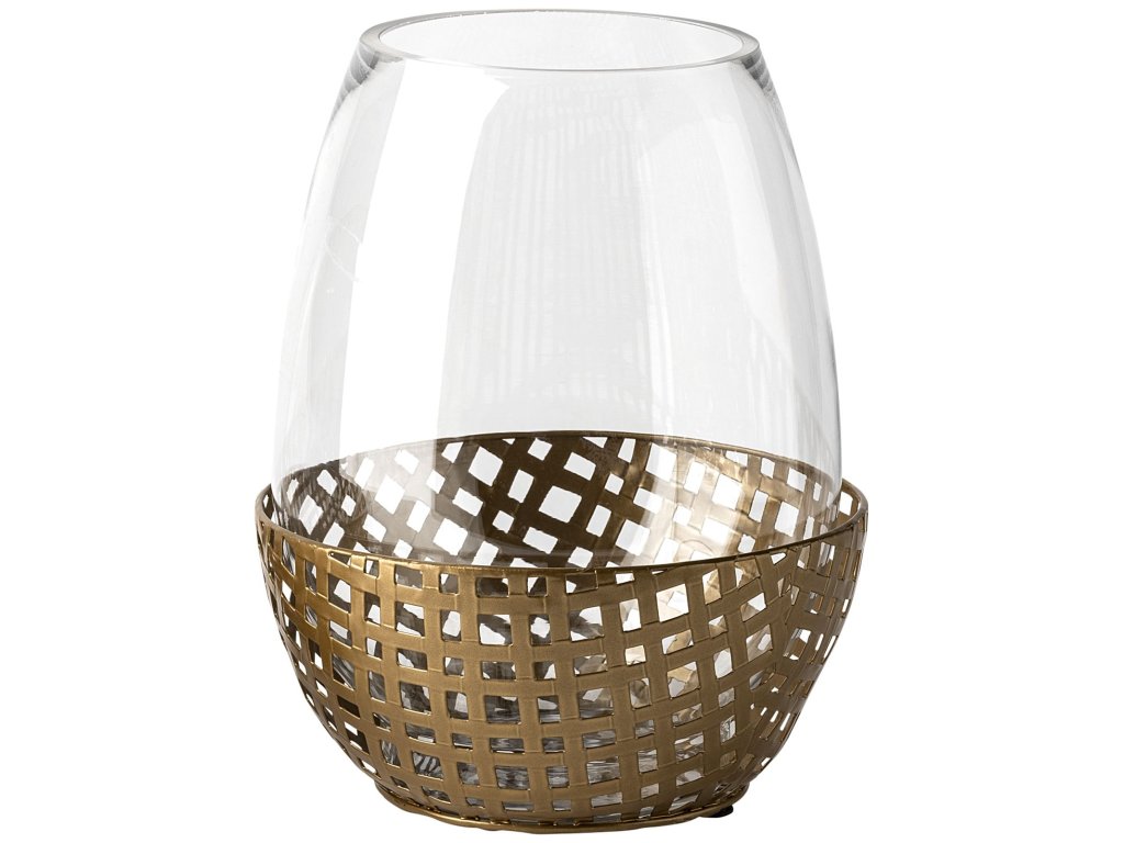 II Large Gold Woven Metal Base Table Candle Holder