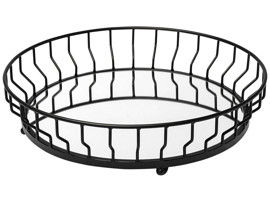 20L x 20W Black Metal Mirrored Bottom Round Serving Tray