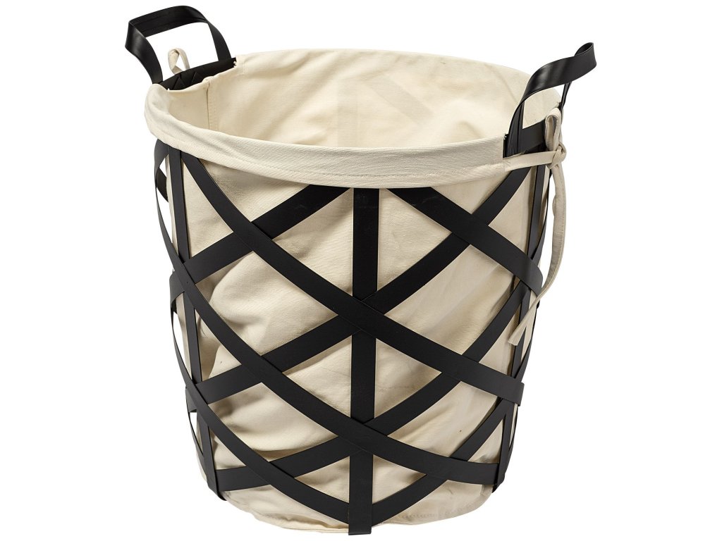 18L x 15W Black Metal Basket With Cream Fabric Liner