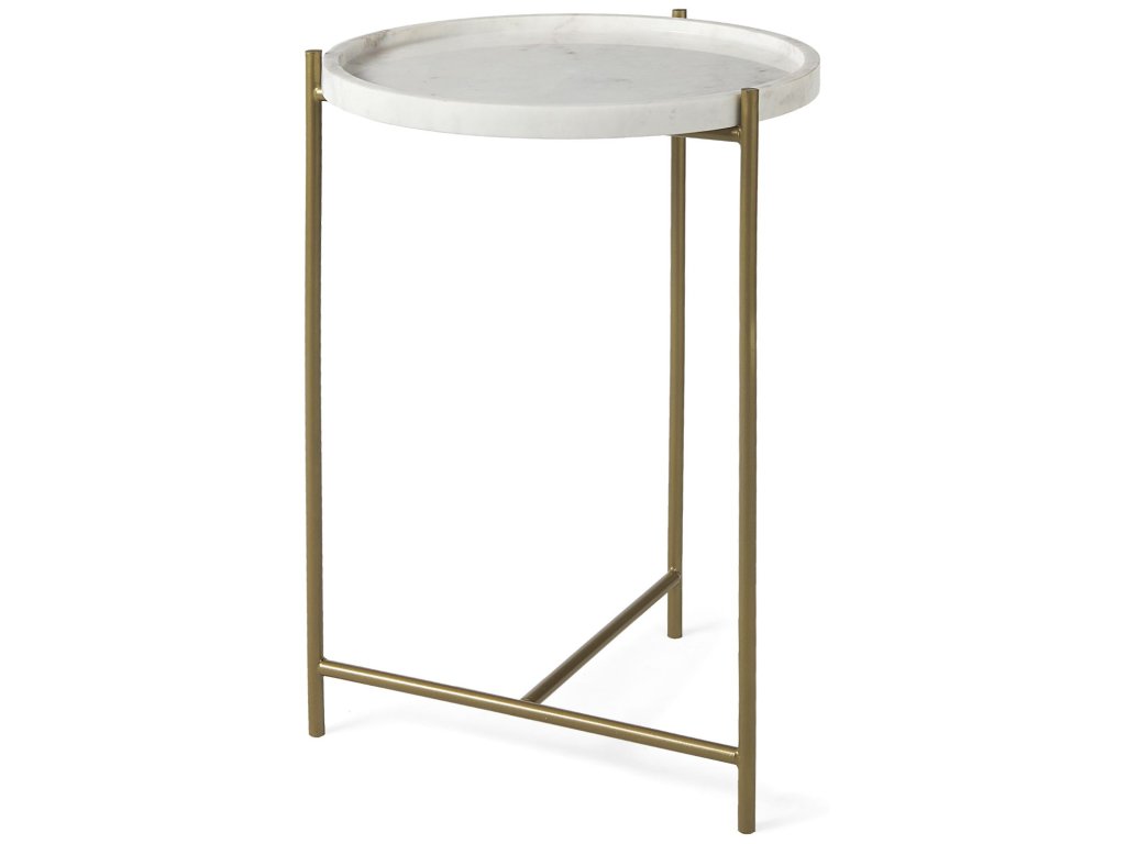 17L x 17W White Round Marble Top w/Gold Base Accent Table