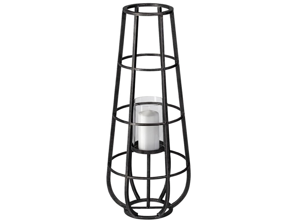 Small Black Metal Cylindrical Cage Candle Holder Lantern