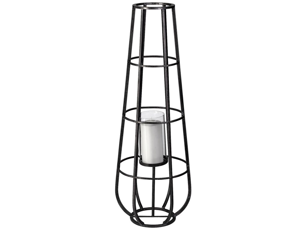 Large Black Metal Cylindrical Cage Candle Holder Lantern