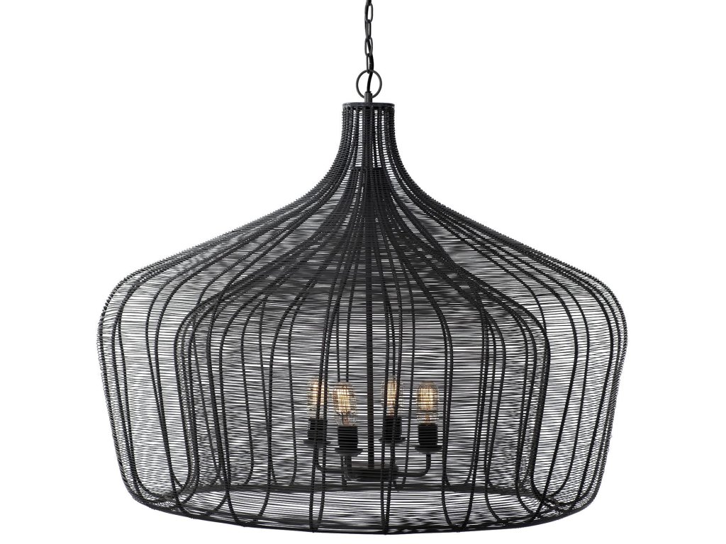 (40"X31") Black Metal Mesh-Style Four Bulb Chandelier