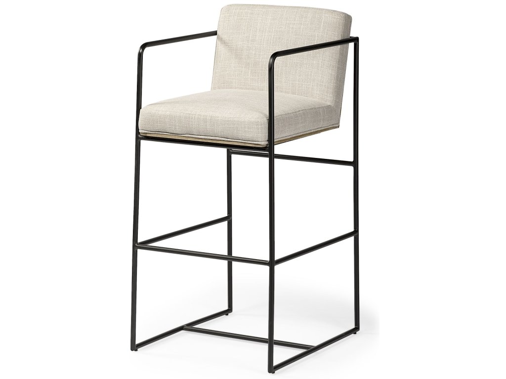 40" Total Height Light Beige Upholstered Seat w/ Wood Back, Metal Frame Bar Stool
