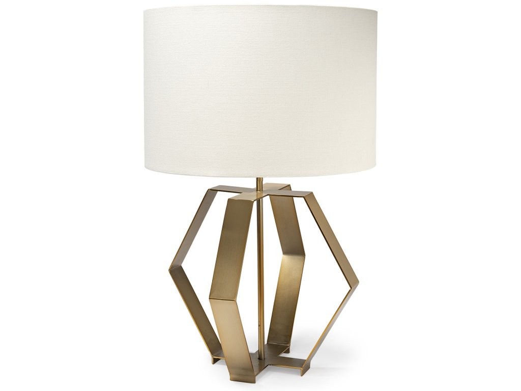 (26"H) Gold Metal Base w/ Cream Fabric Shade Table Lamp