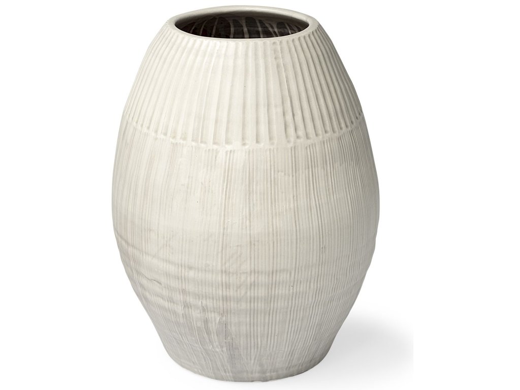 Small Pearl White Ceramic Striped Vase