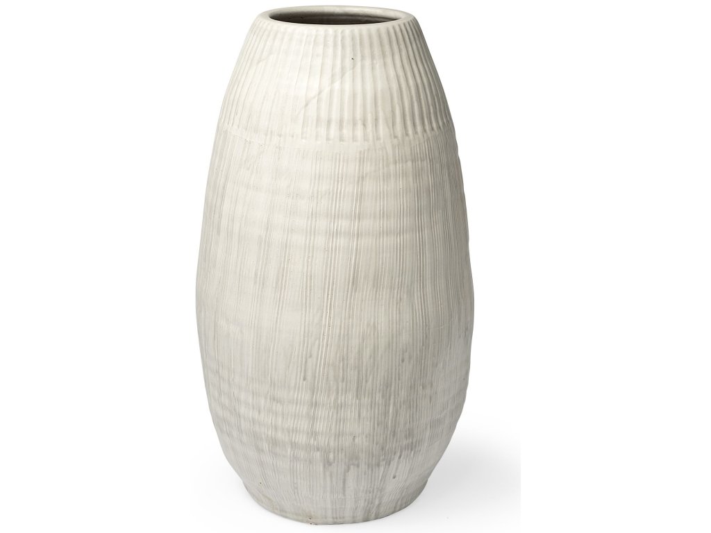 Large 28.5" Pearl White Ceramic Striped Vase