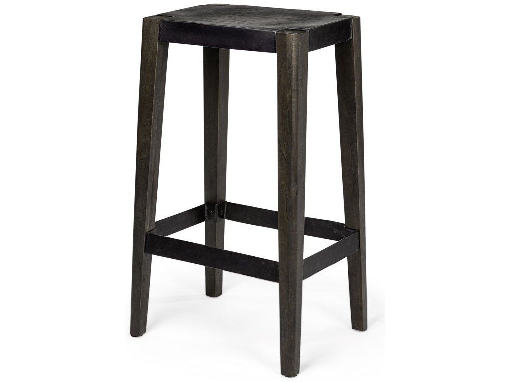 30" Seat Height Black Metal Seat & Foot Rest With Black Wood Legs Stool