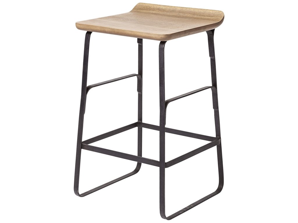 25" Seat Height Brown Wood Seat Black Metal Frame Counter Stool