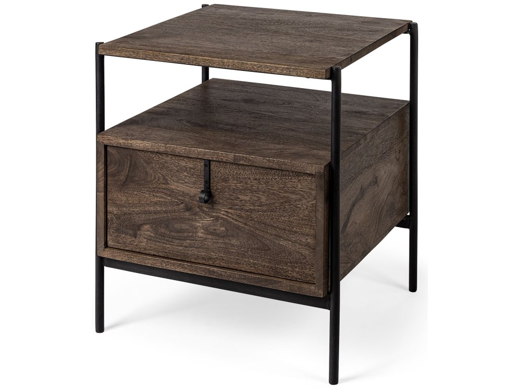 I 20L x 21W x 24H Dark Brown Wood w/ Black Iron Frame Square End/Side Table