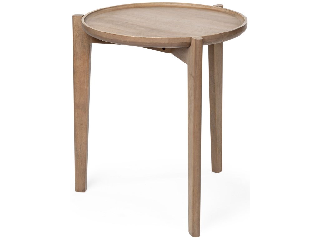 I 22 x 24 Round Top Brown Solid Wood Accent Table