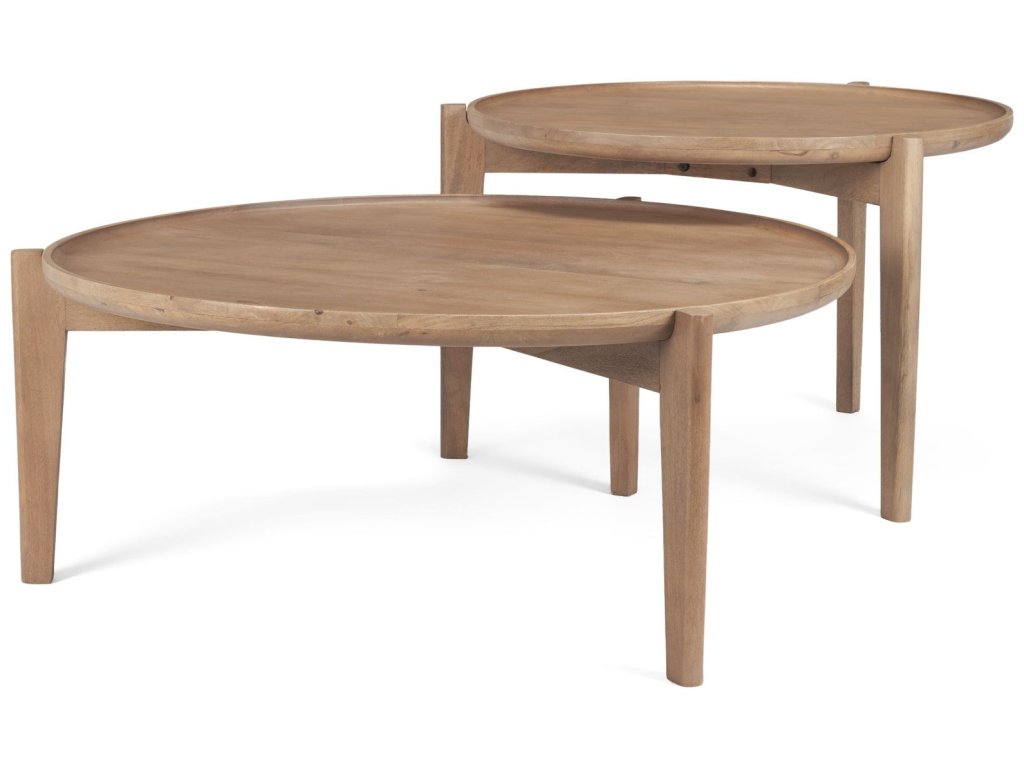 (Set of 2) 40" & 31" Round Brown Solid Wood Nesting Coffee Tables