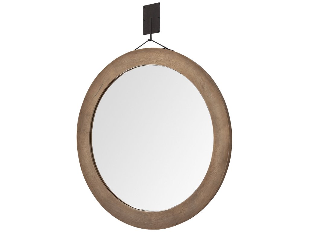 43.5" Round Brown Wood Frame Mirror