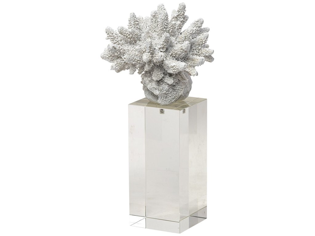 (Large) 5L x 5W White Replica Resin Coral On Clear White Glass