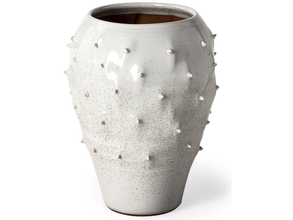 Large Glossy White Ceramic Spoked Vase