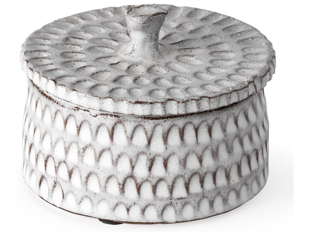 (Small) 5L x 5W Gray Ceramic Detailed Decorative Box