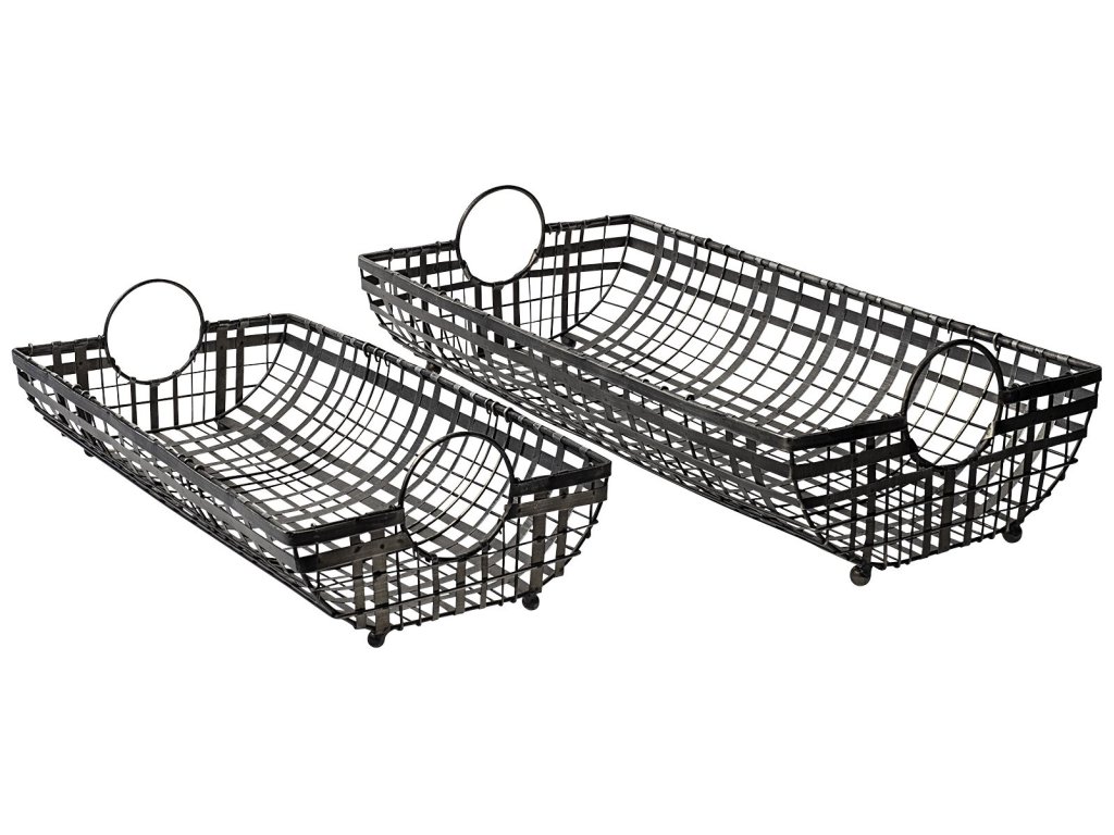 (Set of 2) 24L x 12W Gray Metal Baskets