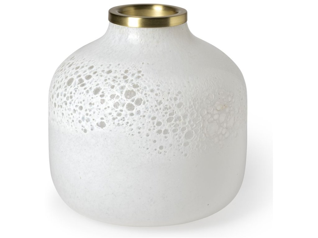 Short White Gold Rim Glass Vase