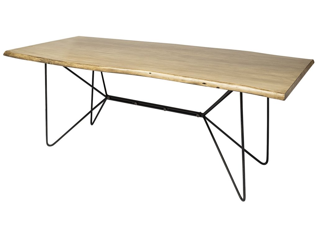 II 80X40 Rectangular Blonde Live Edge Sold Wood Top Black Metal Base Dining Table