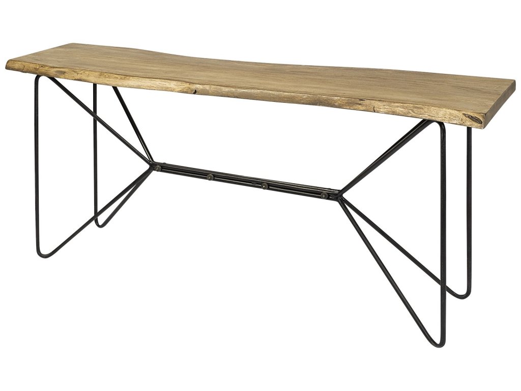 I 66L x 16W Blonde Wood and Iron Console Table