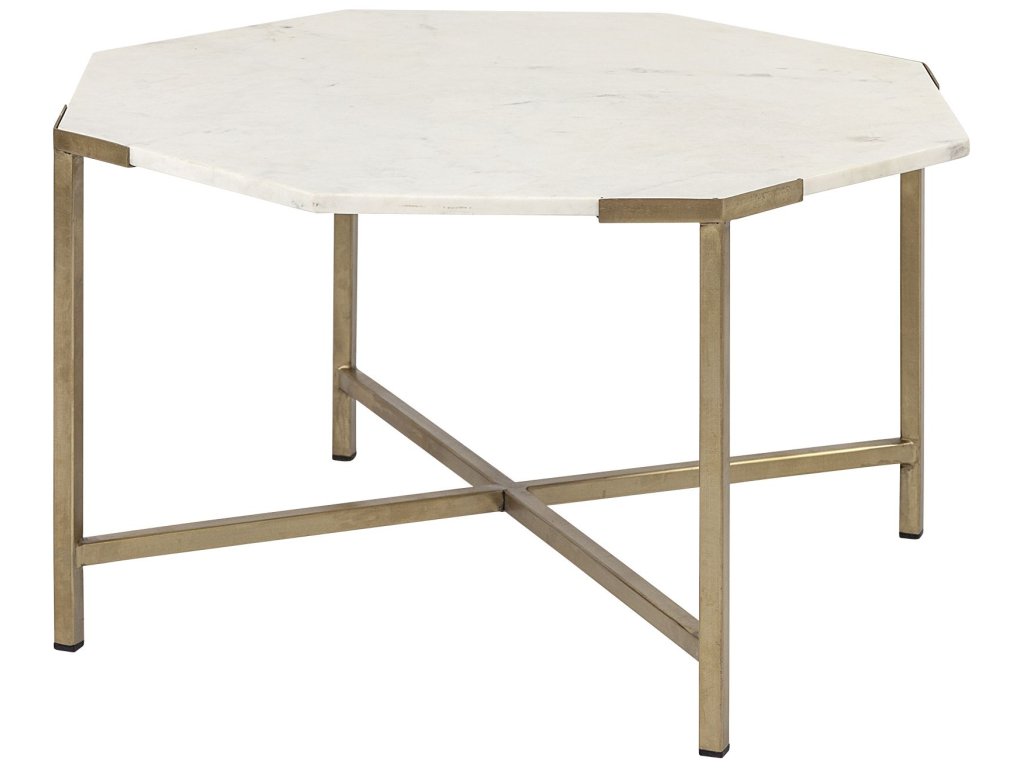 33" Octagonal White Marble Tabletop w/ Gold Metal Base Coffee Table