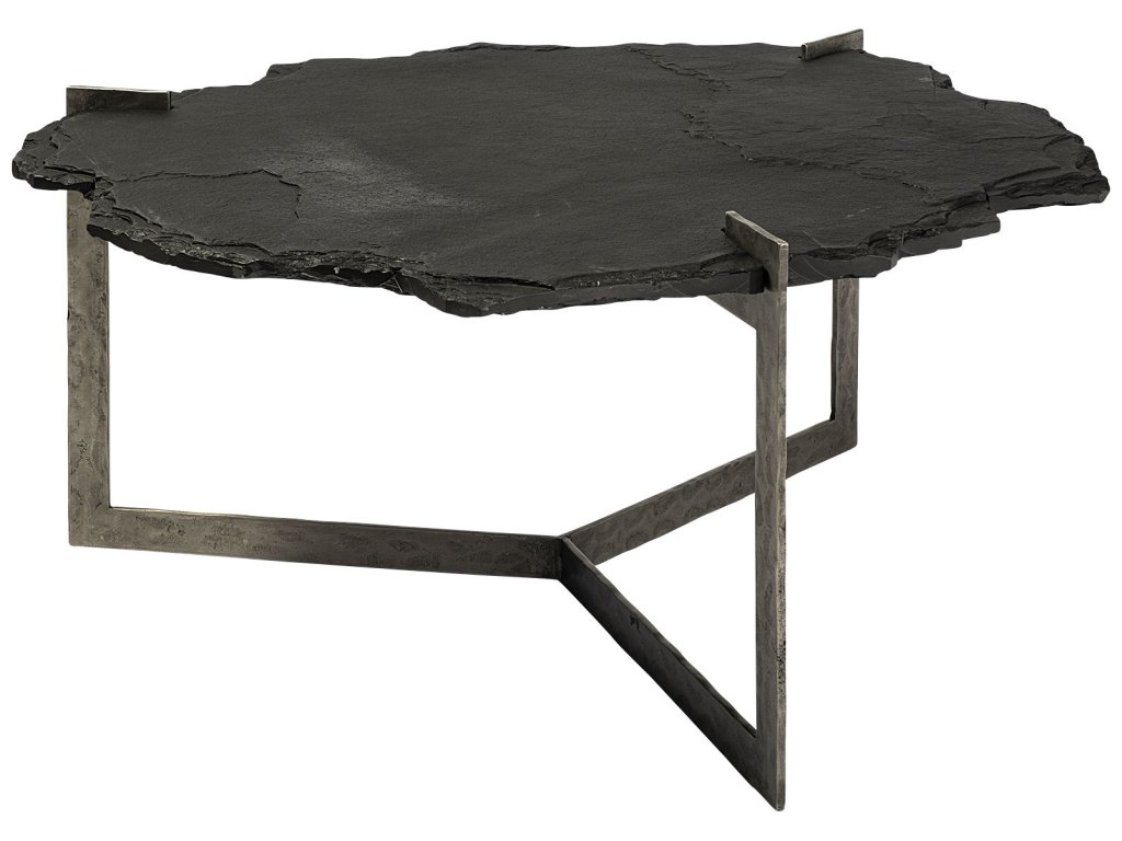 37" Irregular Live-Edge Black Slate w/Flat Iron Base Coffee Table