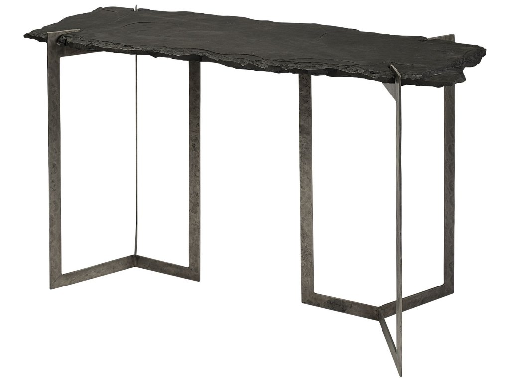 III 50L x 20W Black Live-Edge Slate and Iron Console Table