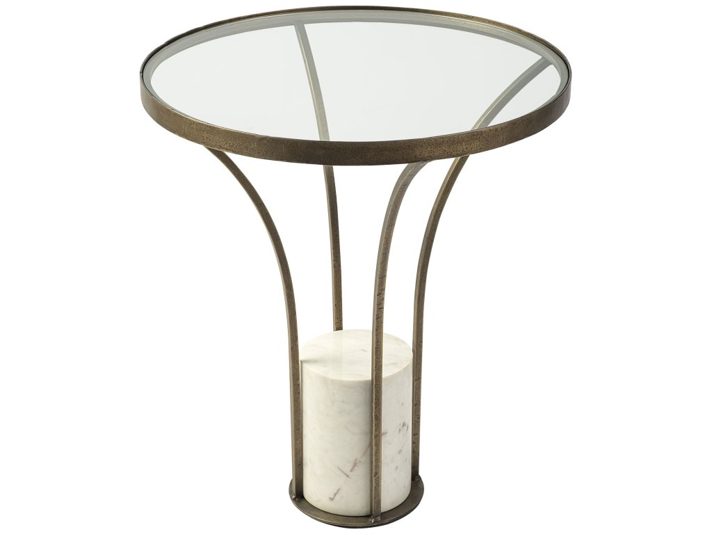 II 21" Round Glass Top Metal and Marble Pedestal End/Side Table