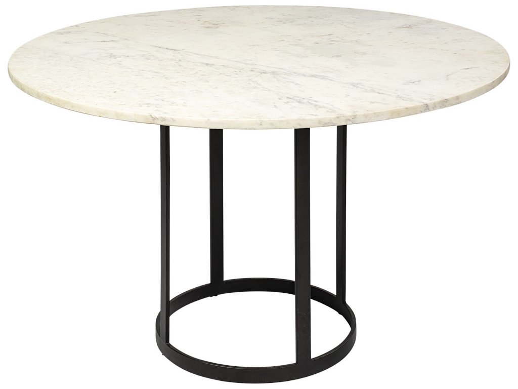 II 48" Round White Marble Top Black Metal Base Dining Table