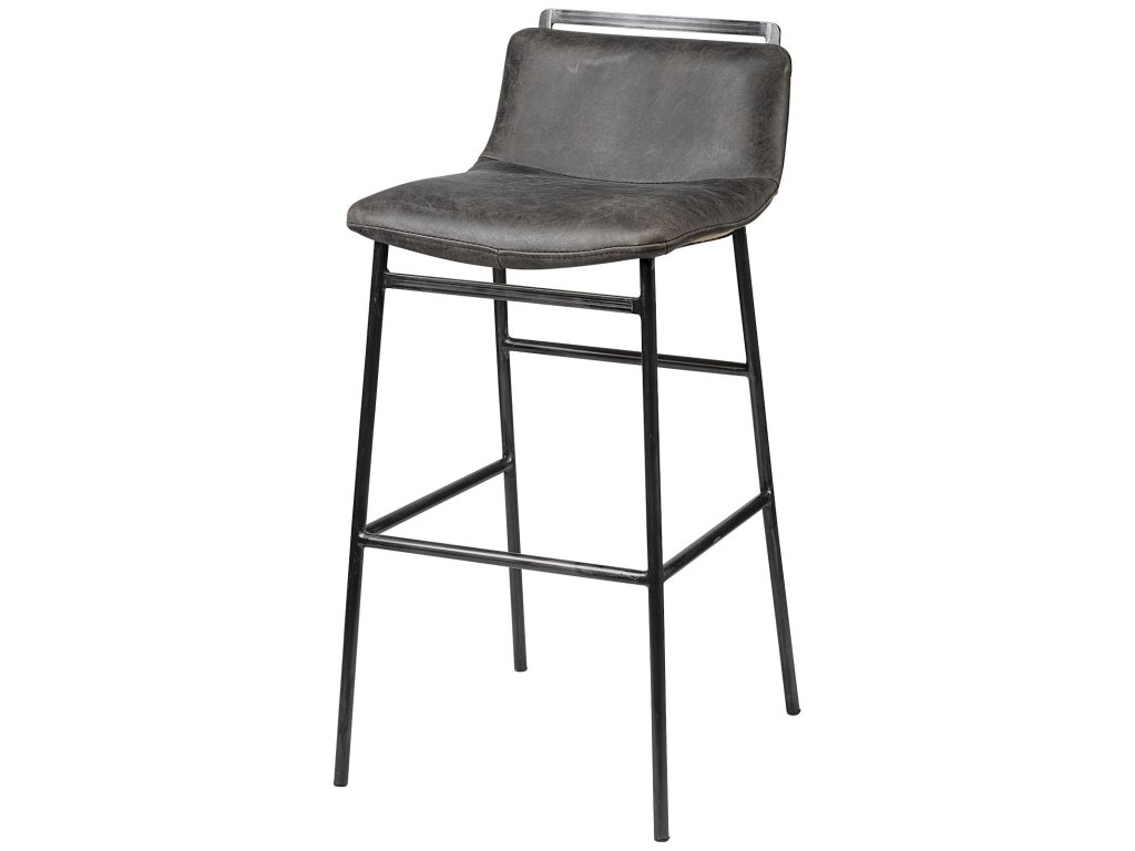 37.5" Total Height Ebony Leather Seat Black Metal Frame Bar Stool