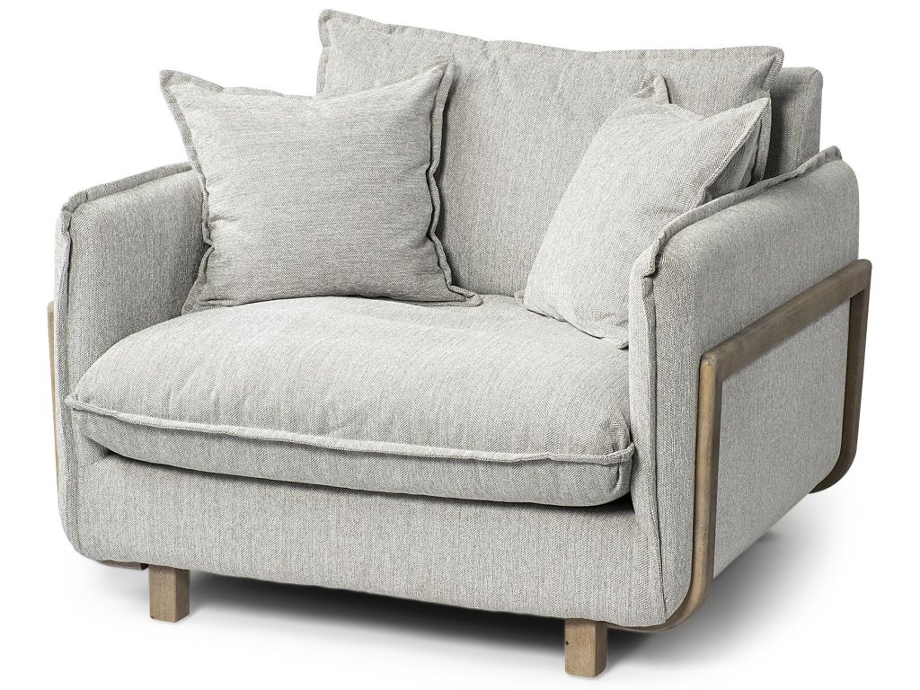 II Frost Gray Upholstered and Brown Wood Frame Arm Chair