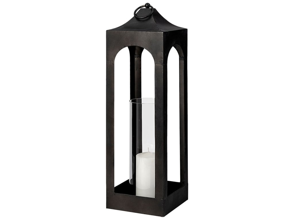Short Charcoal Metal Candle Holder Lantern