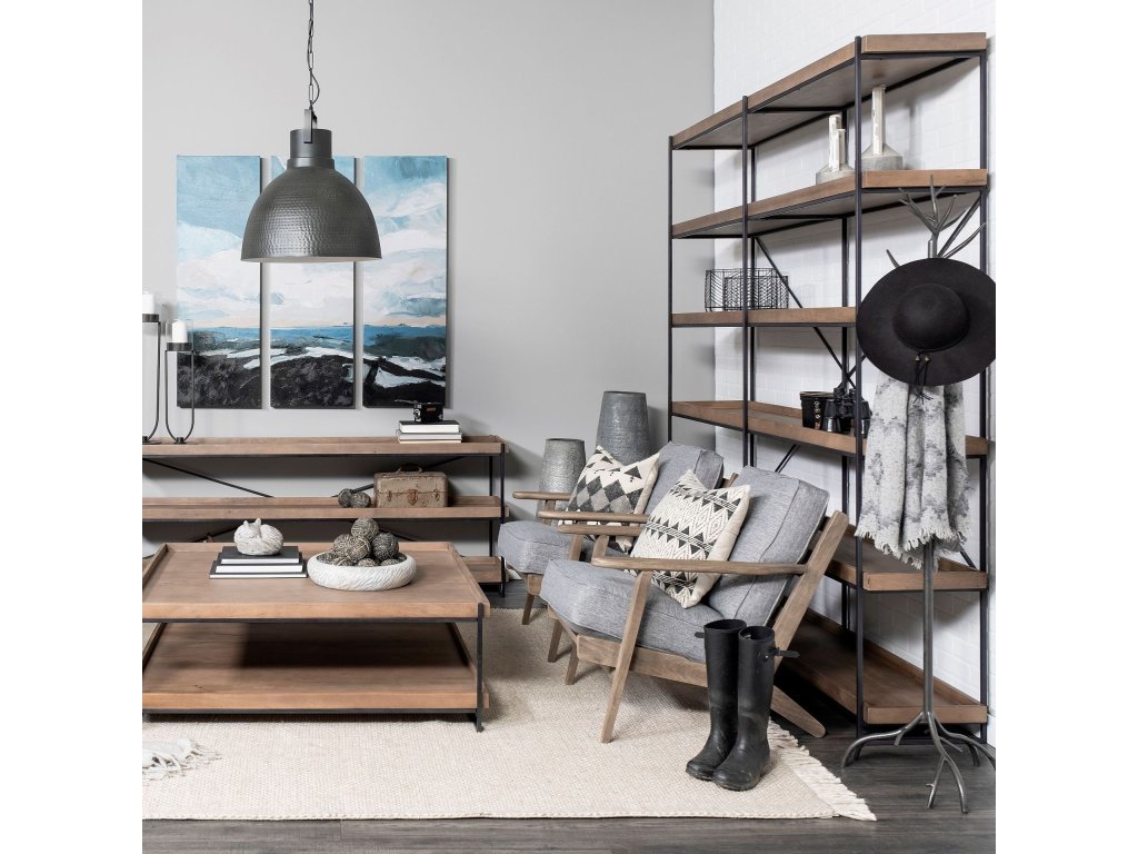 IV 80L x 16W x 87.5H Medium Brown Wood and Iron Five Tray Shelf Shelving Unit