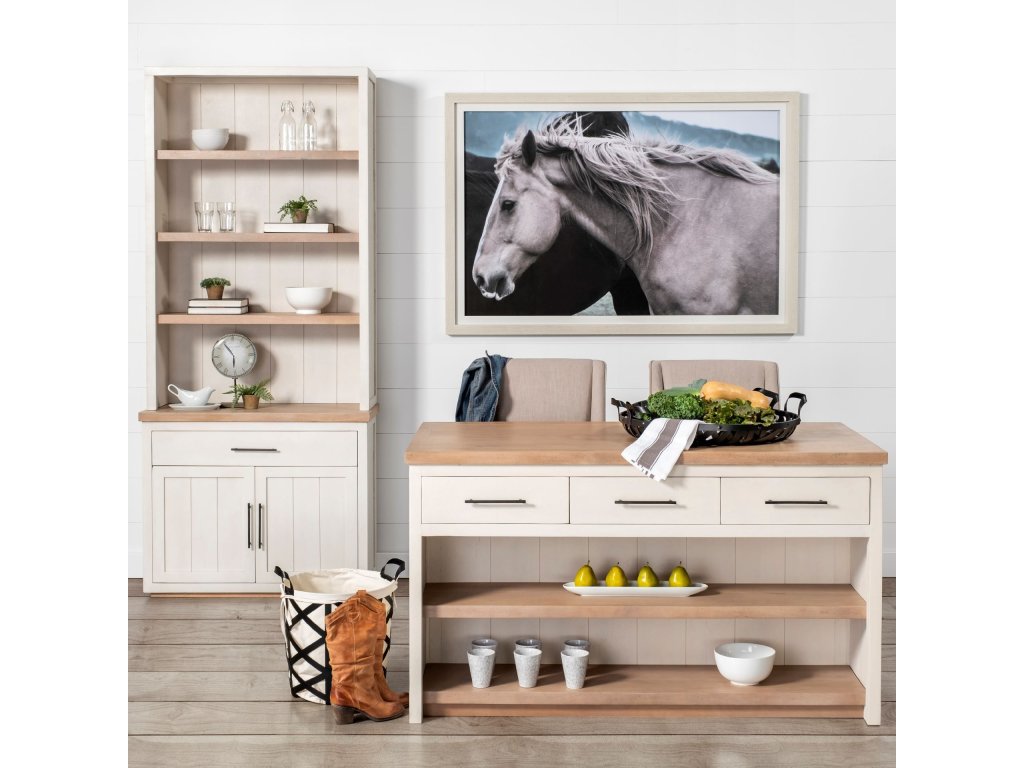 I White and Medium Brown Wood Three Shelf Shelving Unit