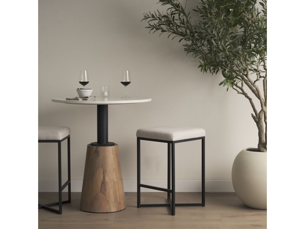26" Seat Height White Fabric Seat Black Metal Base Stool - Alternative View