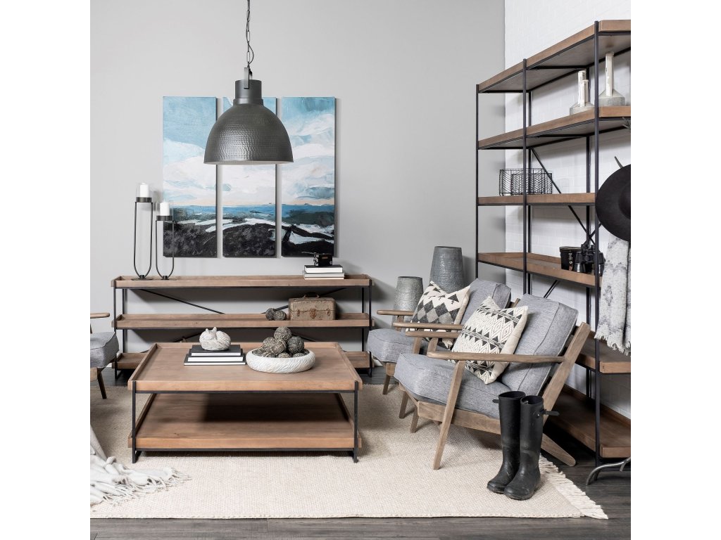 V Castlerock Grey Fabric Wrapped Brown Wooden Frame Accent Chair