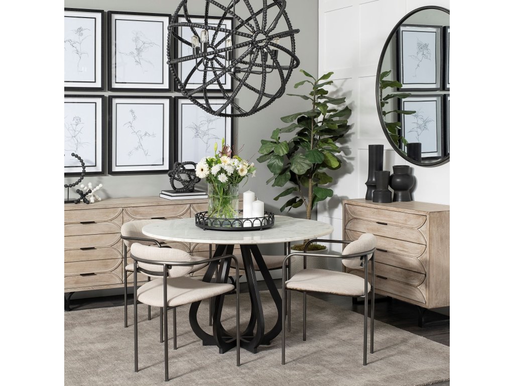 II (35"X36") Black Metal and Wooden Bead Six Bulb Chandelier - Alternative View