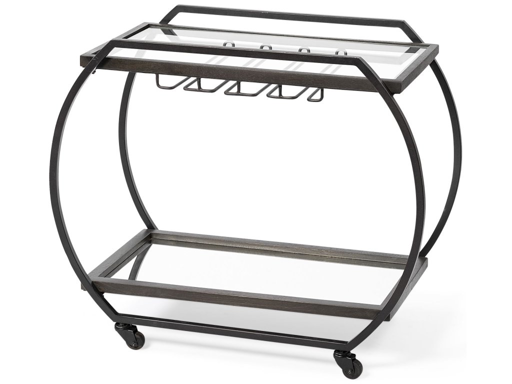 Black Metal and Glass Two Tier Bar Cart