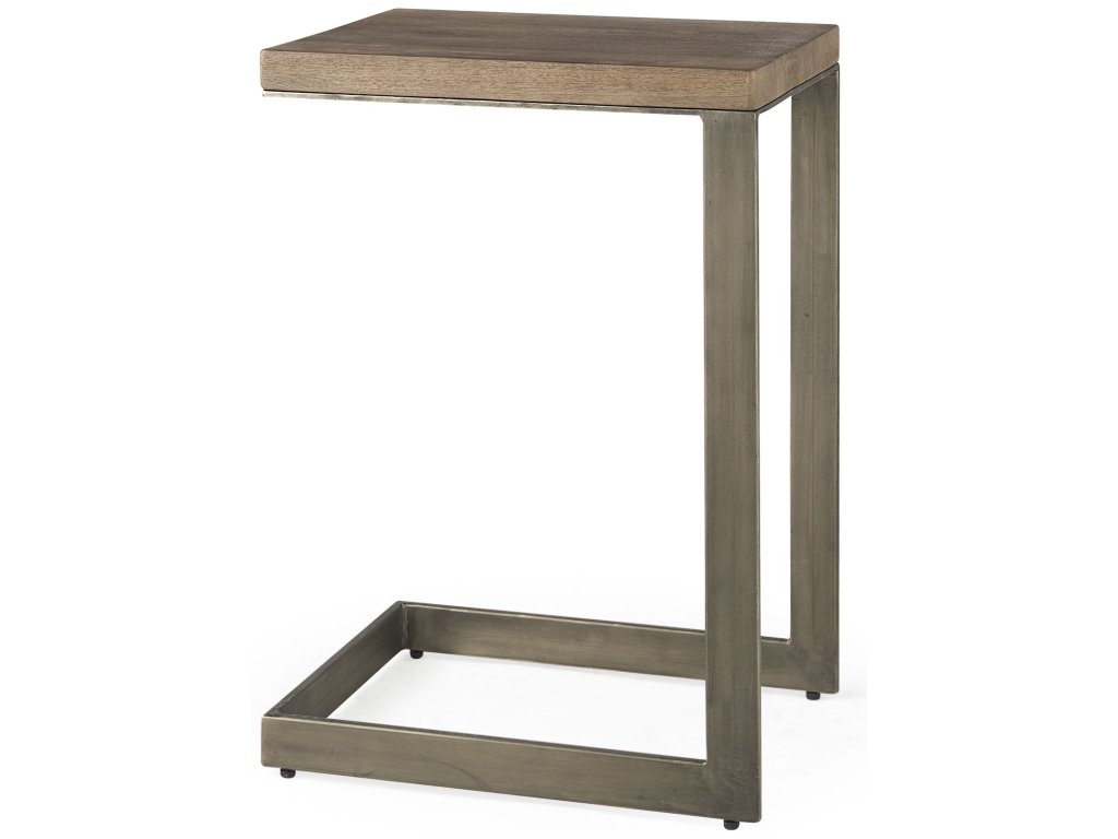 14L x 18W x 26H Medium Brown Wood w/ Antique Nickel Finished Metal Base C Side Table