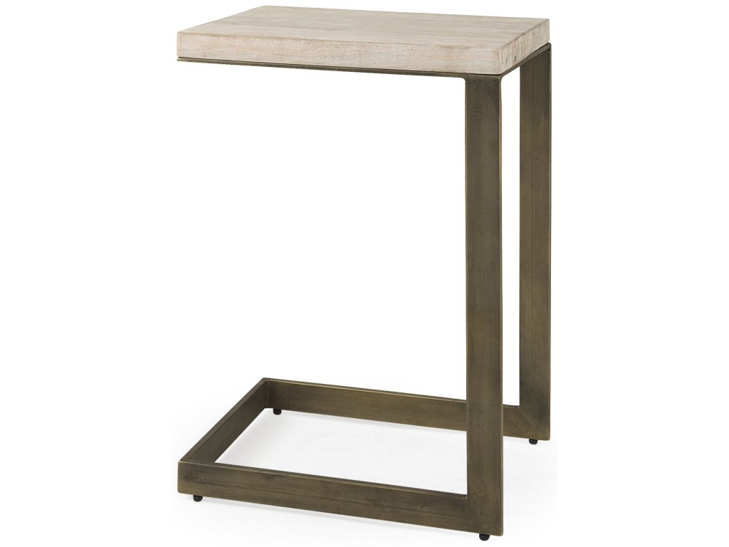 14L x 18W x 26H Beige Finish Wood w/ Gold Metal Base C Side Table