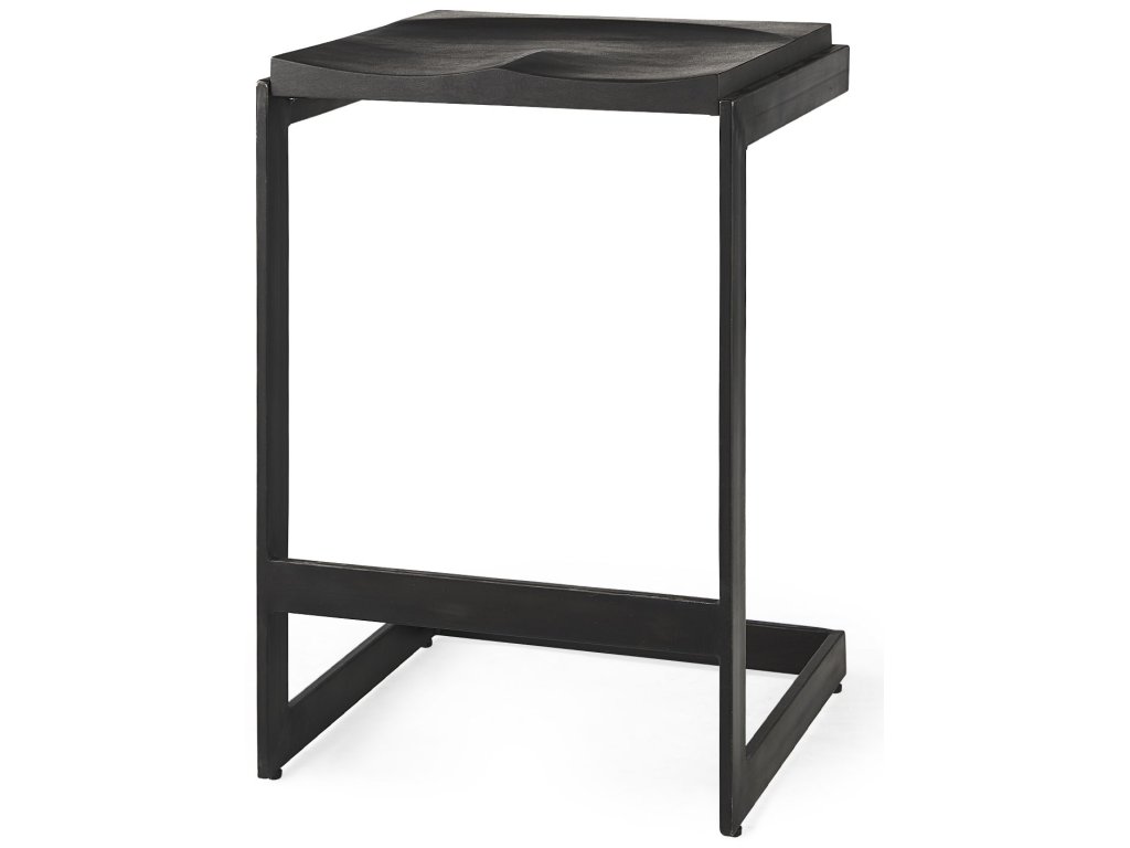 17L x 17W x 26H Black Wood w/ Black Metal Base C-Shape Counter Stool