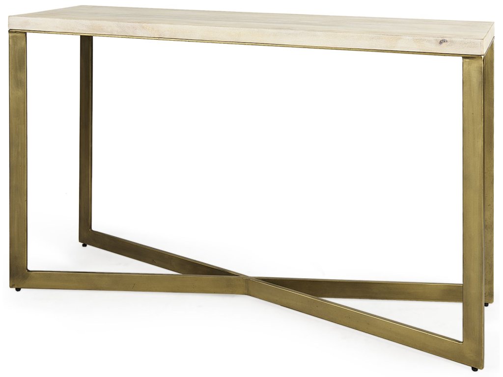 50L x 15W x 30H Beige Finished Wood w/Gold Metal Base Console Table