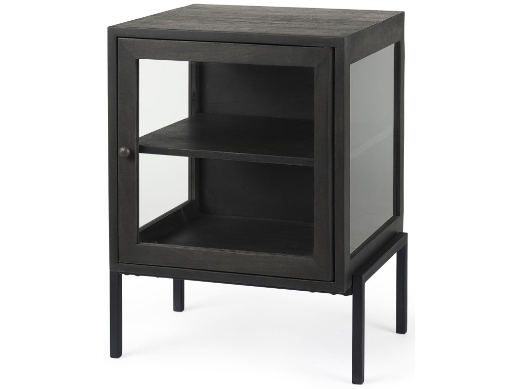 20L x 18W x 26H Black-Brown Wood w/ Black Metal Frame End/Side Table