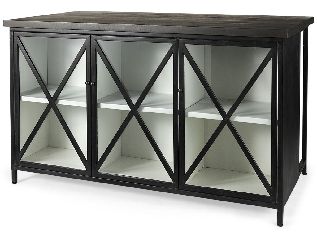 62.0L x 32.0W x 36.0H Dark Iron w/Glass Doors Kitchen Island