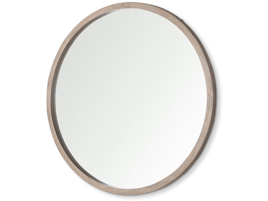 46" Round Light Brown Wood Frame Wall Mirror