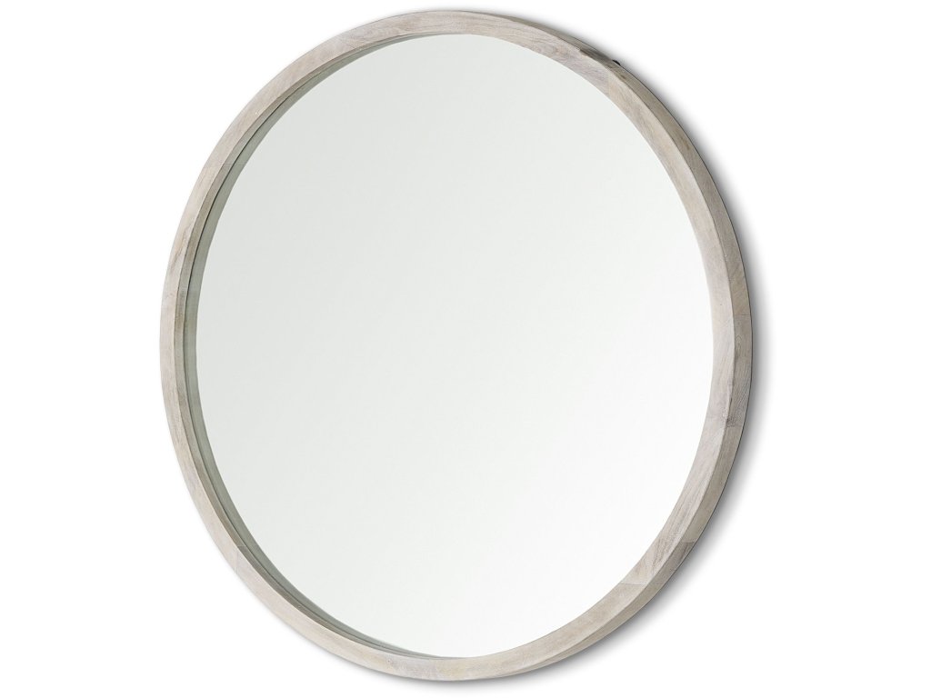 46" Round White Wash Wood Frame Wall Mirror
