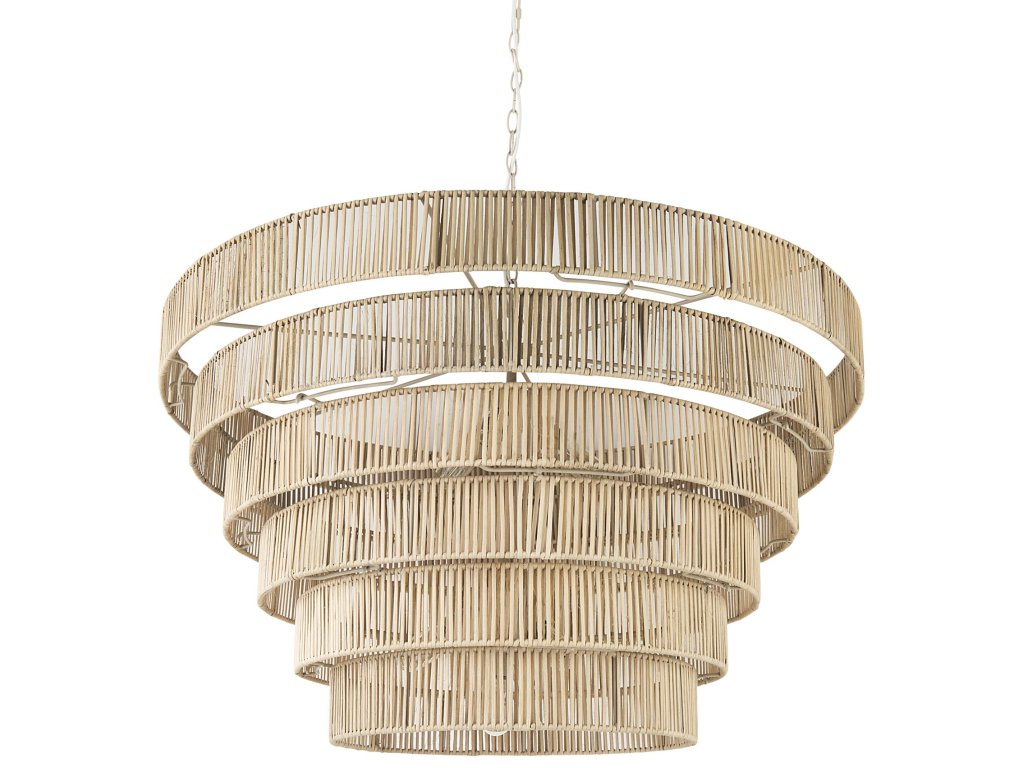 40 L x 40 W x 24 H Natural Cane 6 Tier Chandelier